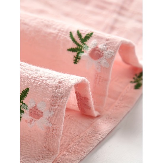 Baby-Mädchen-Sommer-Hemd mit Blumenstickerei, ärmellos – stilvolle Baumwoll-Musselin-Bluse für Babys (eine Größe kleiner)