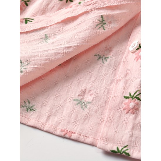 Baby-Mädchen-Sommer-Hemd mit Blumenstickerei, ärmellos – stilvolle Baumwoll-Musselin-Bluse für Babys (eine Größe kleiner)