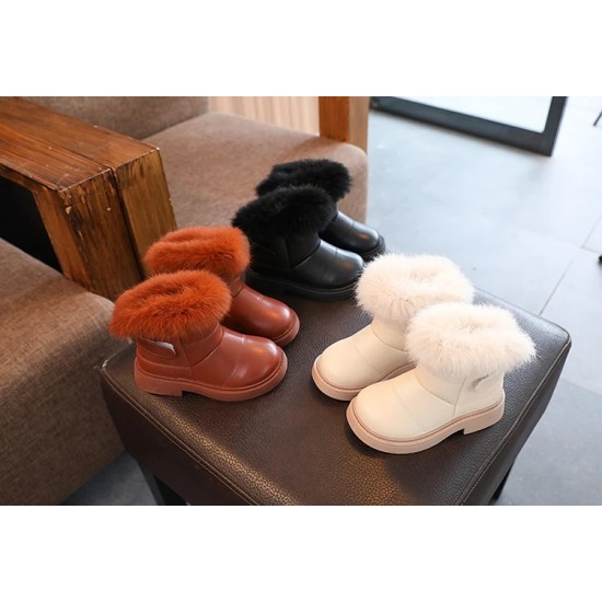 Solid Color New British Style Girls Casual Boots Plush Winter Soft Baby Boys Short Boots Kids Shoes Children Drop Shipping