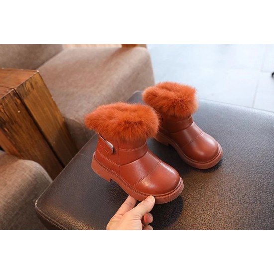 Solid Color New British Style Girls Casual Boots Plush Winter Soft Baby Boys Short Boots Kids Shoes Children Drop Shipping