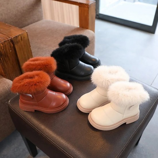 Solid Color New British Style Girls Casual Boots Plush Winter Soft Baby Boys Short Boots Kids Shoes Children Drop Shipping