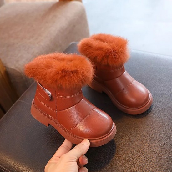 Solid Color New British Style Girls Casual Boots Plush Winter Soft Baby Boys Short Boots Kids Shoes Children Drop Shipping